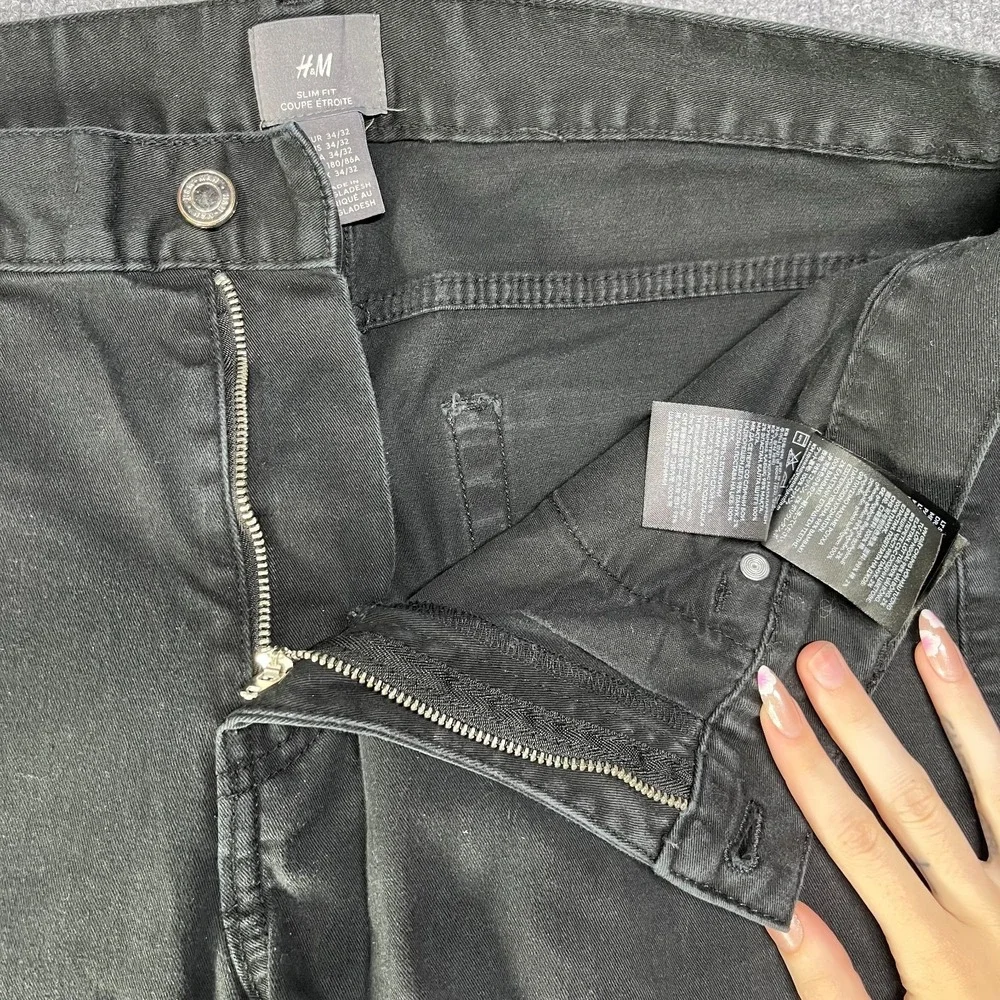H&M Slim Fit Jeans Men's Black Denim Classic Stretch Pockets Zip Fly Y2K - 35X30